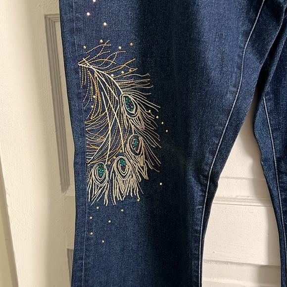 Embellished Peacock design DG2 dark denim jeans - Picture 2 of 6